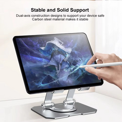 360° Rotating Metal Tablet & Mobile – Adjustable, Foldable, And Portable Desk Mount With Cooling Design For Phones, Tablets, And Small Devices, Device Cooling Stand | Stainless Steel Stand, Tablet Holder Stand – Random Color